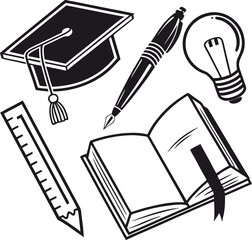 Education and school tools vector icon set illustration