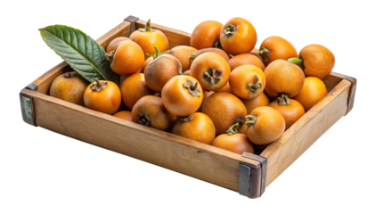 Ripe loquat fruits in a wooden crate, fresh produce ready to eat Transparent PNG