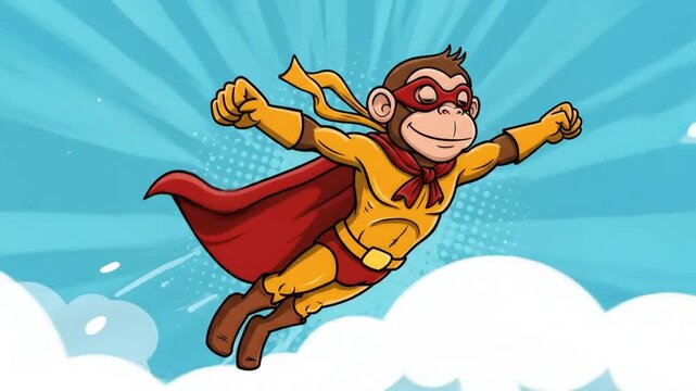 Monkey superhero flying cartoon