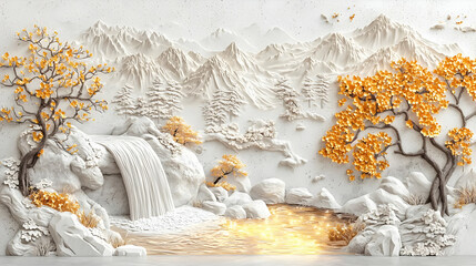 Abstract Asian Inspired Landscape Wall Mural