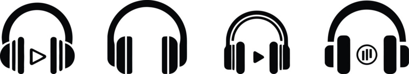 Vector illustration Play Button Headphones Icon: Minimalist Music Graphic
