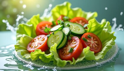Fresh Tomato Cucumber Salad with Lettuce