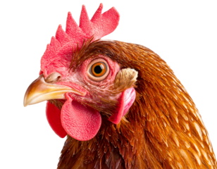 Detailed Close-Up of a Chicken’s Head with Vibrant Feathers – Isolated PNG