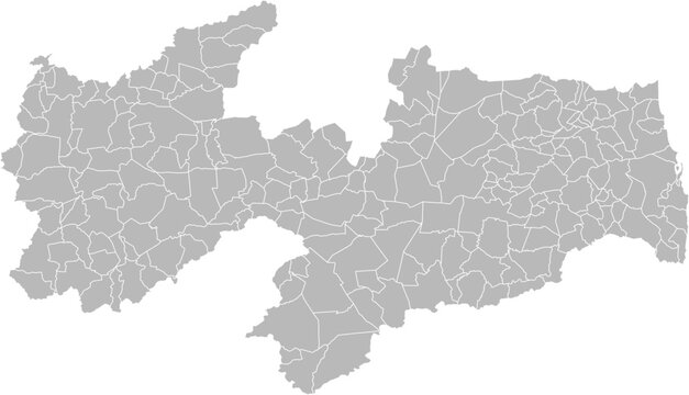 Paraiba, Brazil &ndash; administrative vector map with municipality boundaries (Web Mercator projection, PPT-compatible & fully editable)