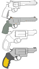 Bundling set of Vector of Revolver art, Shooting gun, Weapon illustration, Vector Revolver, Gun illustration, Modern firearm, Military concept, Pistol vector.