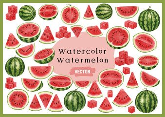 vector watercolor watermelon /水彩テイストのスイカイラスト