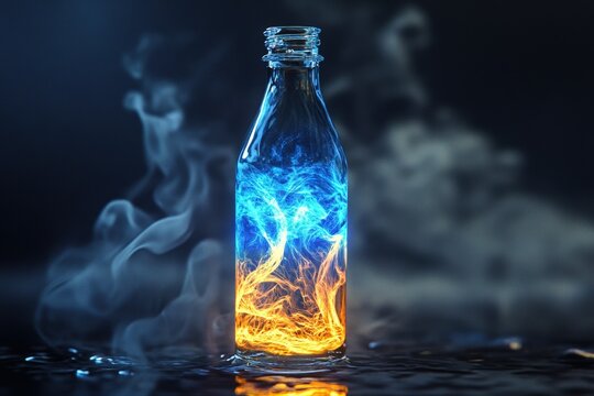 Enchanting bottle with glowing, ethereal energy.