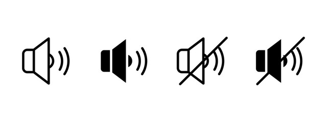 Sound icon. Speaker with sound waves and muted version with a cross vector illustration. Volume control and audio status symbol. Used in media apps, UI and communication settings sign. Audio pictogram