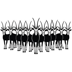Oryx antelope herd silhouette african wildlife illustration black and white design