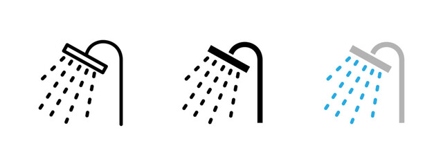 Shower icon. Showerhead spraying water droplets vector illustration. Symbol of personal hygiene and daily bathing routine. Plumbing fixture for cleaning and refreshment sign. Bathroom pictogram.