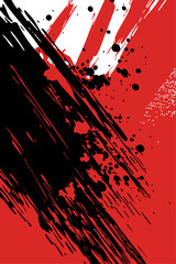 Raw vector grunge background. Chaotic black, red, and white painted texture with bold, diagonal strokes, perfect for high-impact graphics and modern art.