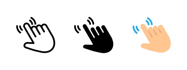 Tap icon. Human hand making tapping motion with sound waves vector illustration. Gesture recognition for touchscreen interaction symbol. Mobile UI control and digital input sign. Interface pictogram.