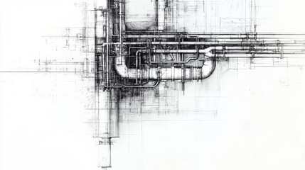Obraz premium Plumbing design with intricate piping layout in a minimalist style for an industrial aesthetic