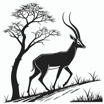 black gazelle walking near tree clip art preview