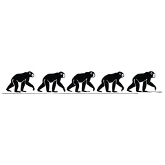 Fototapeta premium Stylized illustration of five monkeys walking in a row against white background