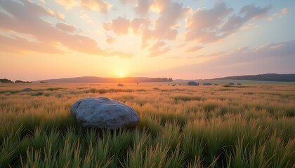 Field with Stone at Sunrise