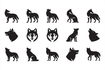 Naklejka premium Iconic Wolf Poses with Howling and Headshots for Wilderness and Animal Illustrations