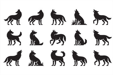 Fototapeta premium Dynamic Wolf Silhouettes with Howls and Fierce Expressions for Wild Animal Projects
