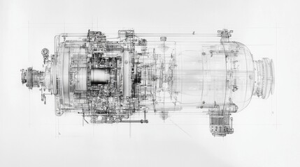 Detailed technical illustration of a complex machine component showcasing intricate designs and engineering precision
