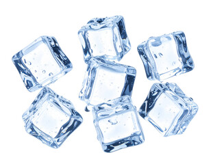 Obraz premium Floating Transparent Ice Cubes with Realistic Reflections, Isolated PNG