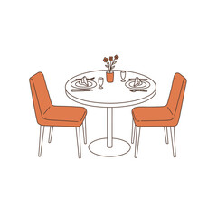 Vector dining table with chairs illustration. Modern furniture. Round dining table and seats