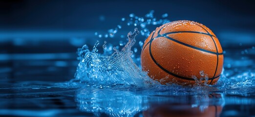 Basketball splashing in water creating dynamic motion and vibrant colors