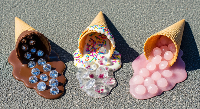 Melted Ice Cream Cones with Precious Gems