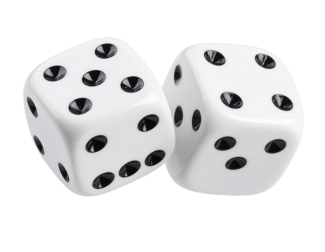  Floating White Dice with Dynamic Shadows and Highlights, Transparent Background PNG
