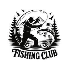 Fisherman silhouette logo design template.