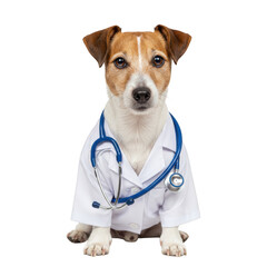 Dog veterinarian cute pet health care animal doctor stethoscope coat on transparent background