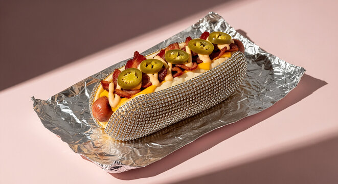 Hot Dog with Rhinestone Bun, Bacon, and Jalape&ntilde;os