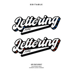 Editable Text Effect Vector of Orange and blue shadow bold Vintage lettering Style Typography for hoodie embroidery, club, team logo