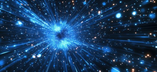 Fototapeta premium Stunning blue cosmic explosion with radiant light beams and sparkling stars