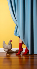 Hen and High Heels: A Surreal Domestic Scene