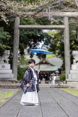 Fototapeta premium 七五三5歳の着物を着た男の子