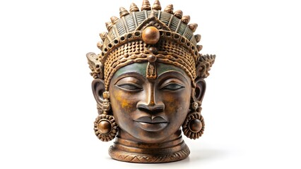 Ornate Buddha Head Statue on White Background
