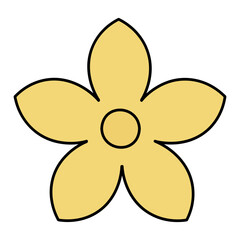 Narcissus. Yellow flower with five pointed petals and core. Color vector illustration. Isolated on white background. Cartoon. Idea for web design.