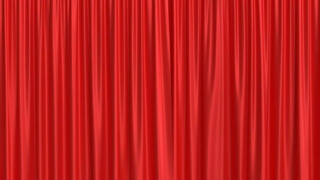 Red stage curtains opening and closing on a green screen