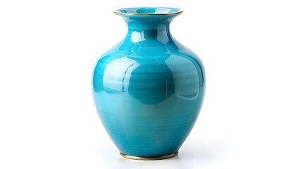 Elegant turquoise vase with gold trim isolated