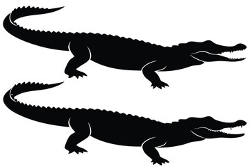 Obraz premium Alligator silhouette set vector illustration two alligators swamp predator reptile wildlife concept