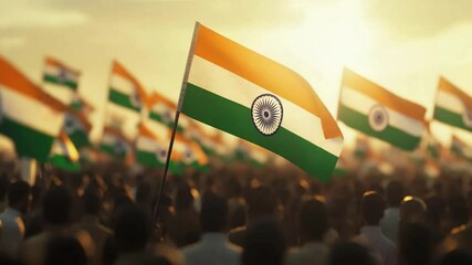 Celebrating India's Spirit: A Vibrant Display of National Flags in Golden Light
