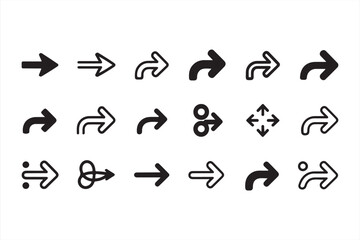 Minimalist Arrow Icons Set: Right, Curved, and Directional Symbols for Web Design