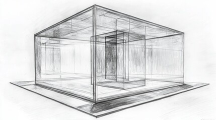 Detailed architectural sketch showcasing a modern glass structure with multiple layered elements