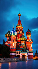 Obraz premium Nighttime Saint Basil's Cathedral, Moscow: Iconic Russian architecture, perfect for travel, tourism, and cultural design projects.