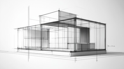 Modern architectural blueprint showcasing a minimalist design with geometric lines and open spaces for a spacious living environment