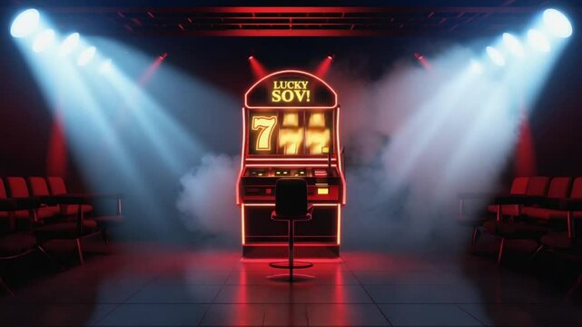 Lucky 777 Slot Machine at Night City casino slot machine with chips representing a big win in a casino, 4k video