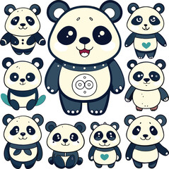 Fototapeta premium Collection of Adorable Cartoon Panda Bears with Various Designs and Expressions