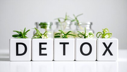 デトックスを意味する英単語のdetoxの文字が書かれた木製のキューブブロック。AIで生成	
