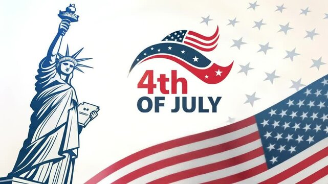 Patriotic American flag and Statue of Liberty vintage vector illustration for USA Independence Day animation video