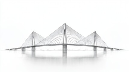 Fototapeta premium Bridge spans across serene water under cloudy sky showcasing cables and geometric design during early morning hours